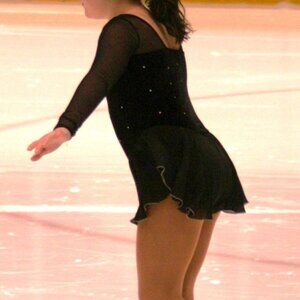 Elegant Black Figure Skating dress with Rhinestones and matching hair scrunchie